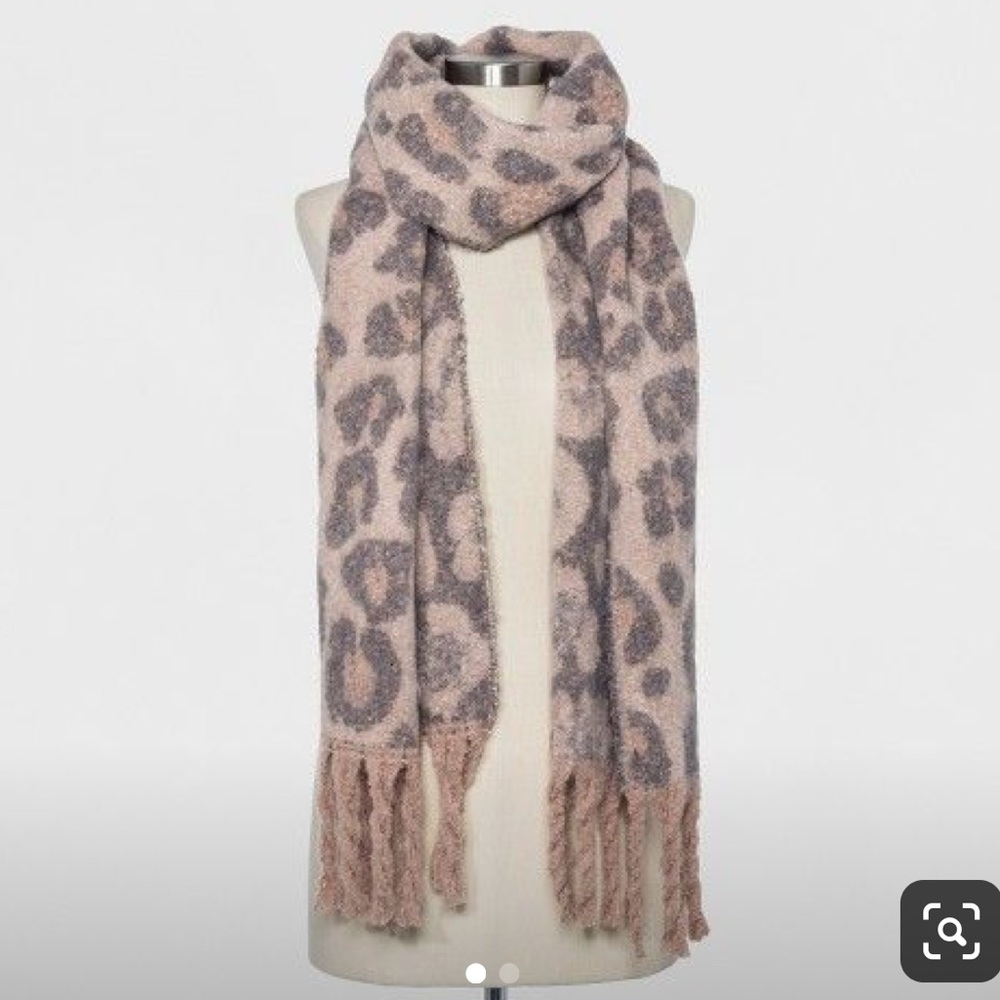 A New Day Leopard blush nude fringe scarf